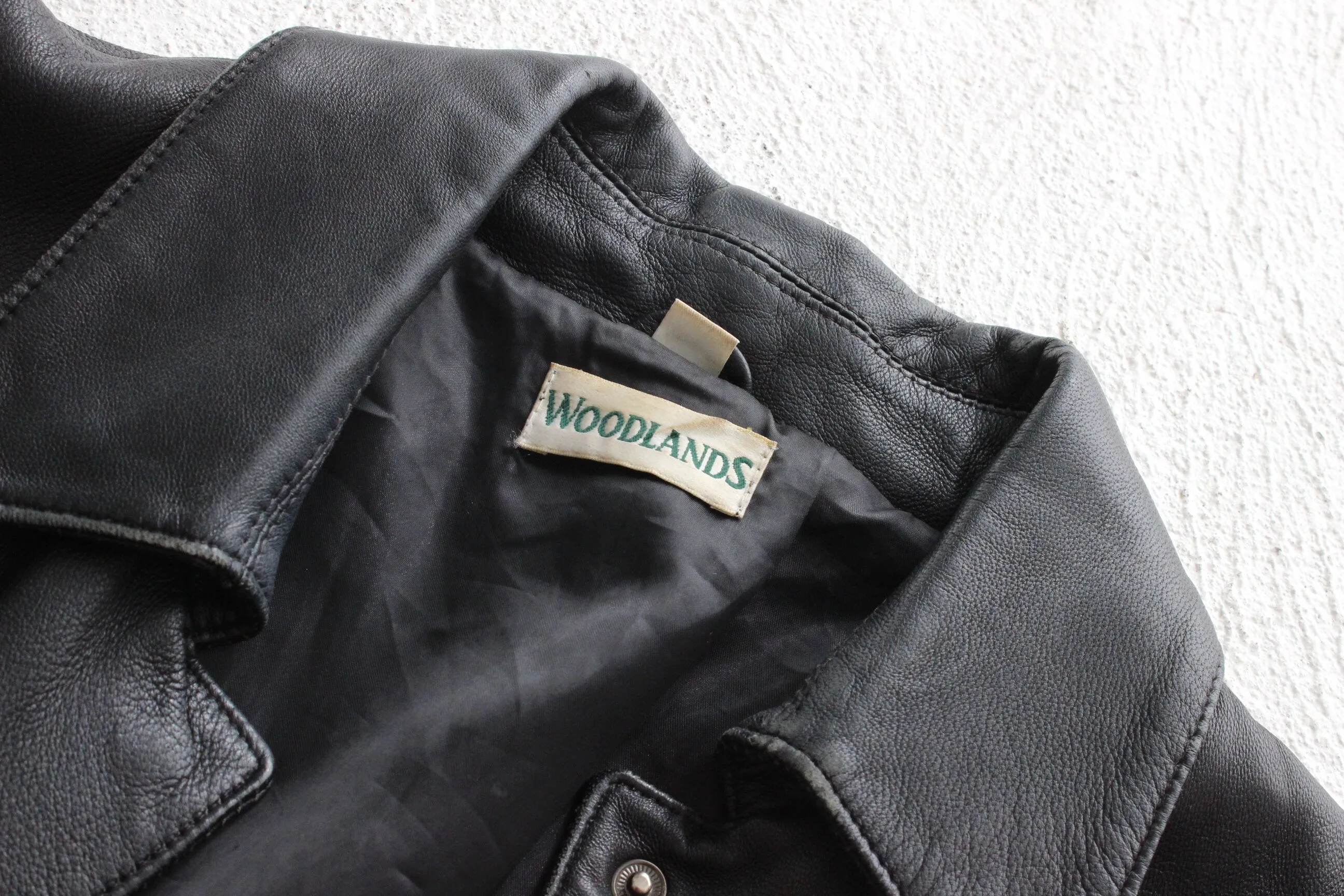 90s Woodlands Classic Leather Minimal Button Up Coat