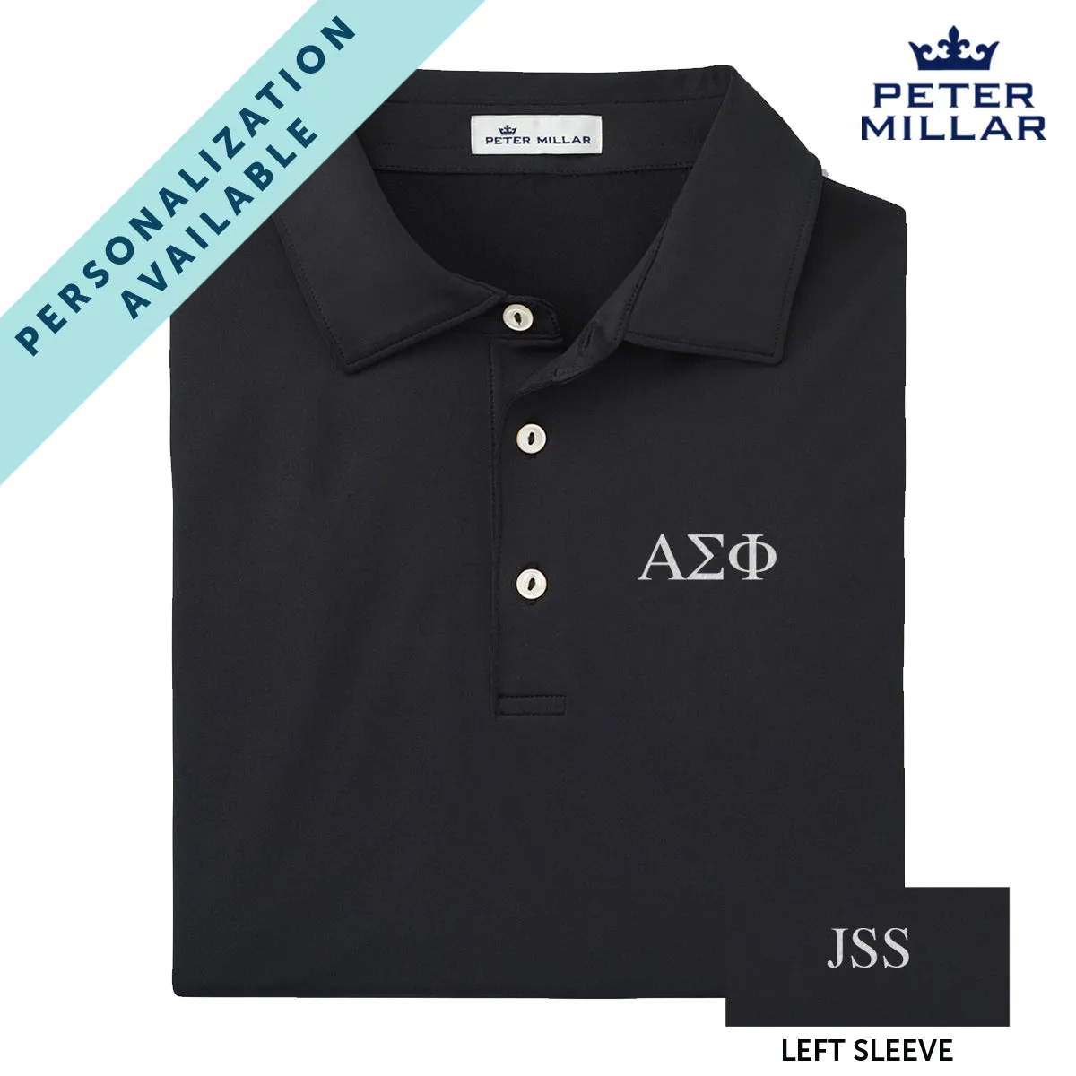 Alpha Sig Personalized Peter Millar Black Polo With Greek Letters