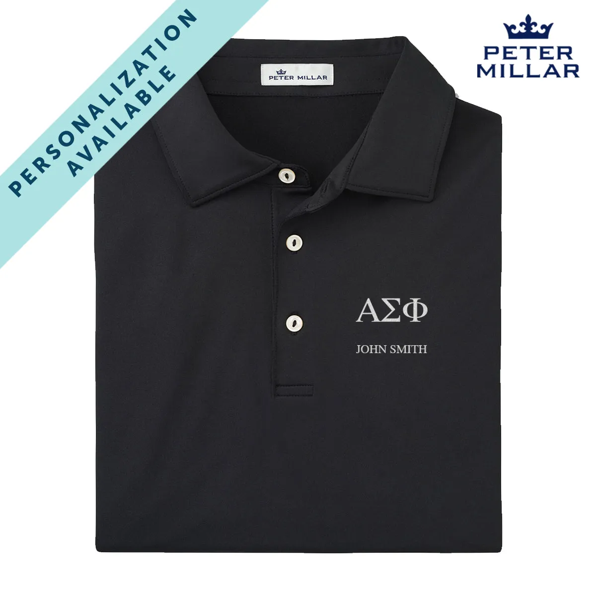 Alpha Sig Personalized Peter Millar Black Polo With Greek Letters