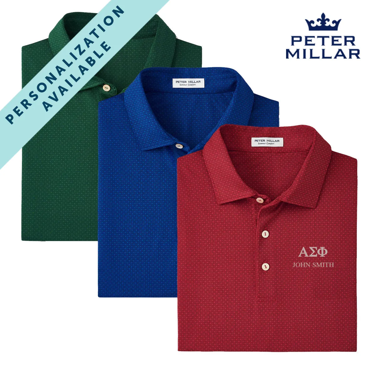 Alpha Sig Personalized Peter Millar Tesseract Patterned Polo With Greek Letters