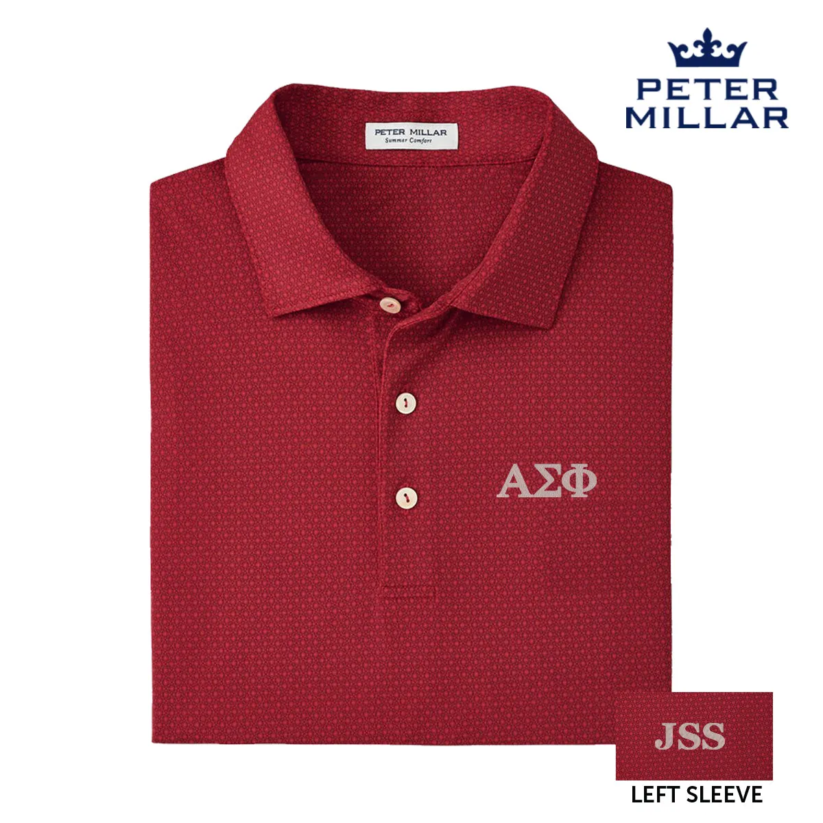 Alpha Sig Personalized Peter Millar Tesseract Patterned Polo With Greek Letters