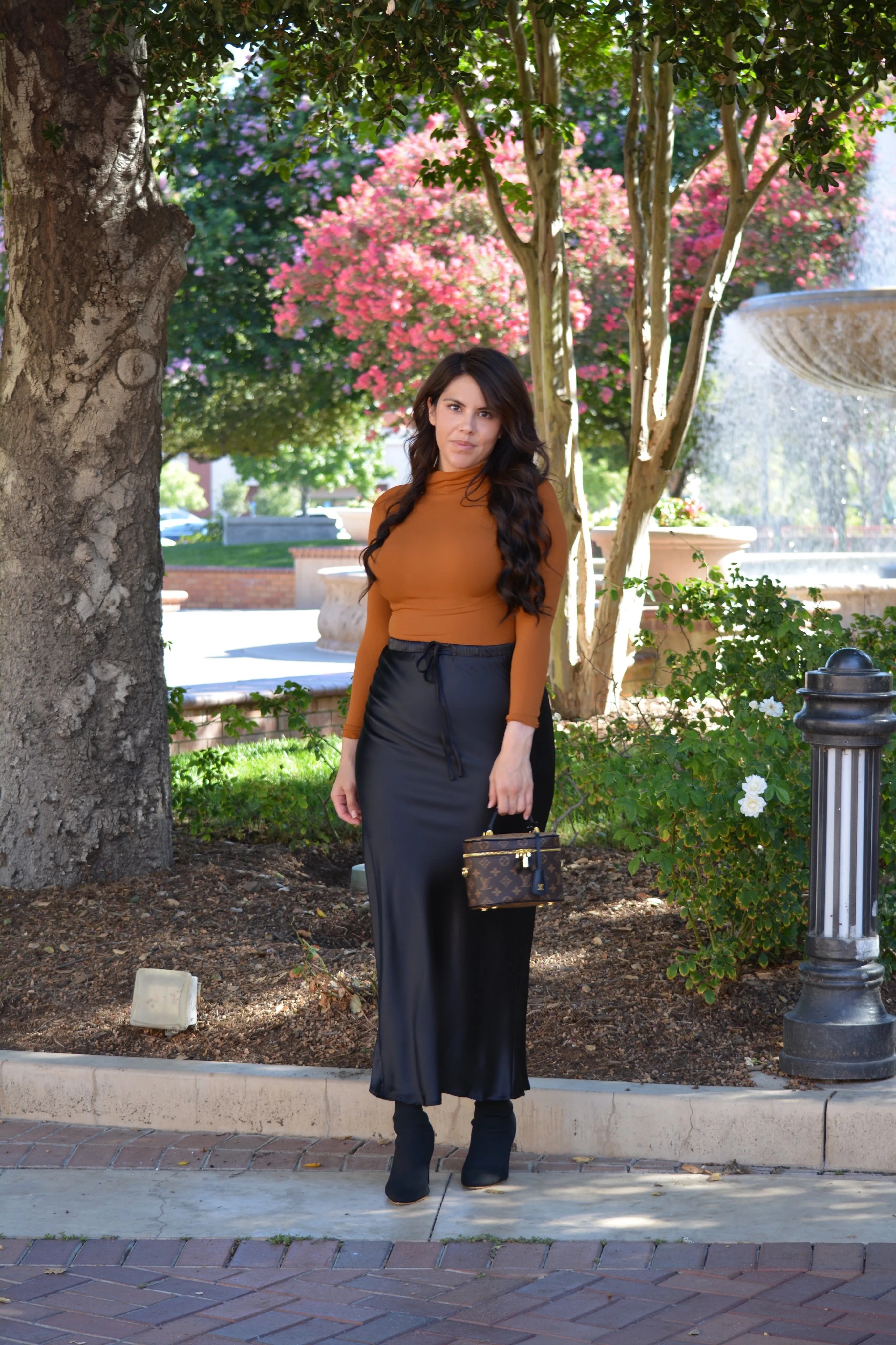 Arianna Black Satin Maxi Skirt