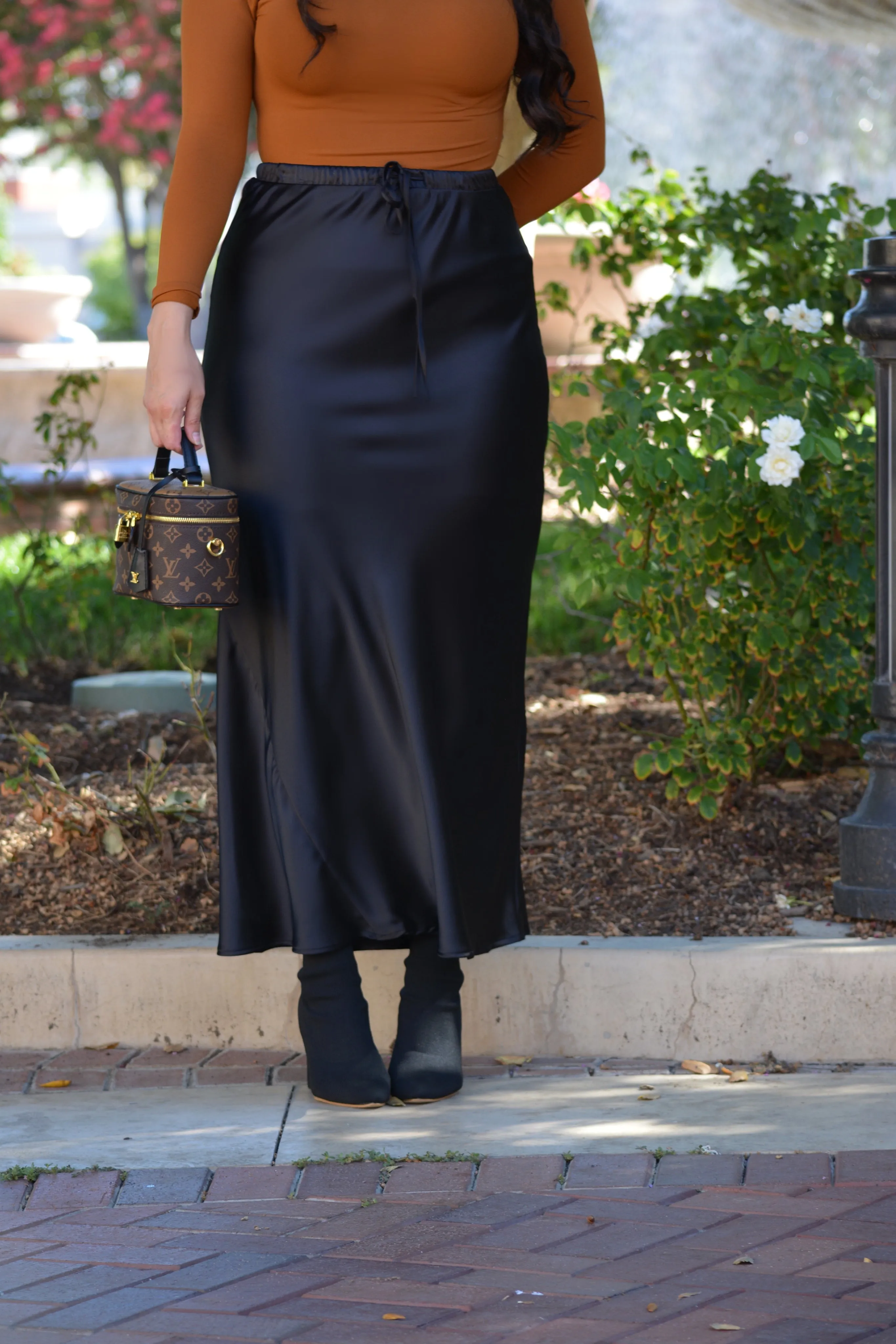 Arianna Black Satin Maxi Skirt