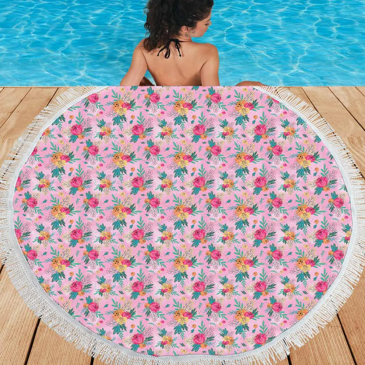 Australian Floral Pink  Circular Beach Shawl 59"