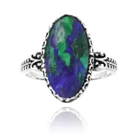 Azurite Malachite Oxidized Silver Solitaire Ring