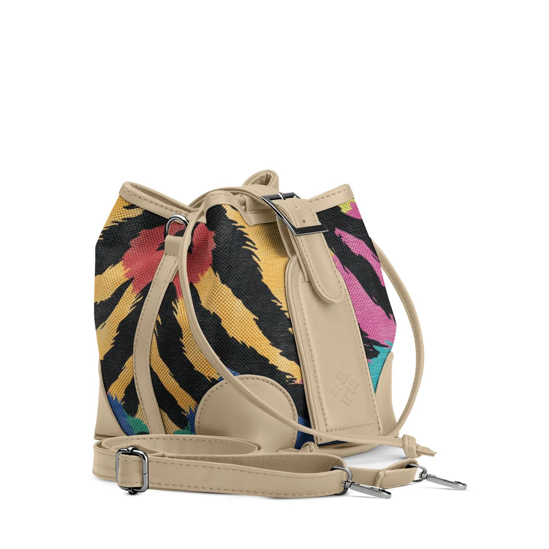 Beige Bucket Bag in Wild Neon Zebra Streaks