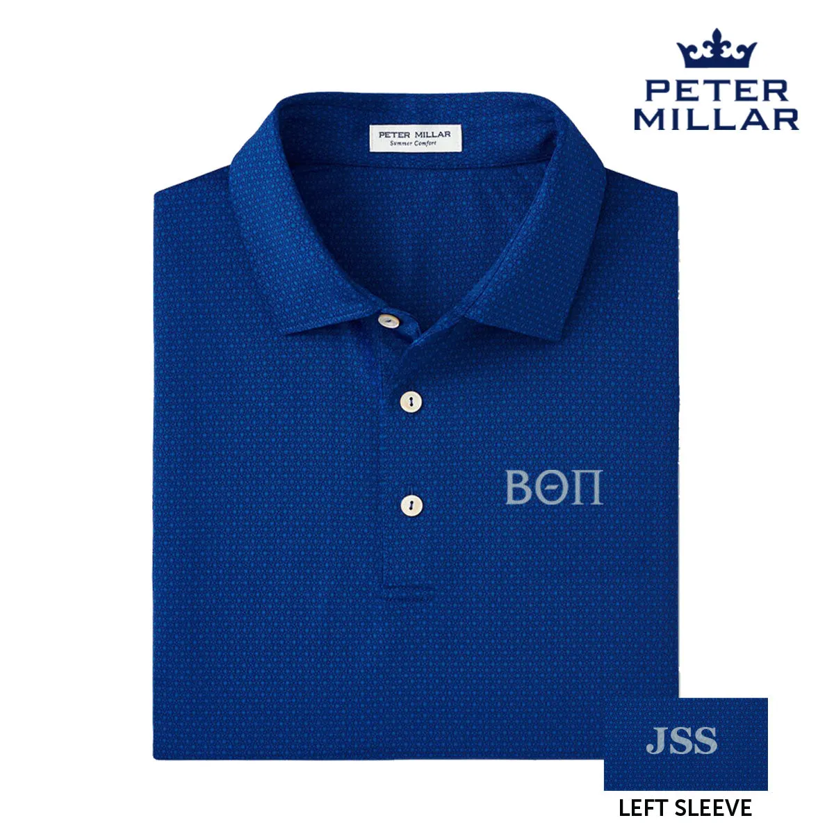 Beta Personalized Peter Millar Tesseract Patterned Polo With Greek Letters