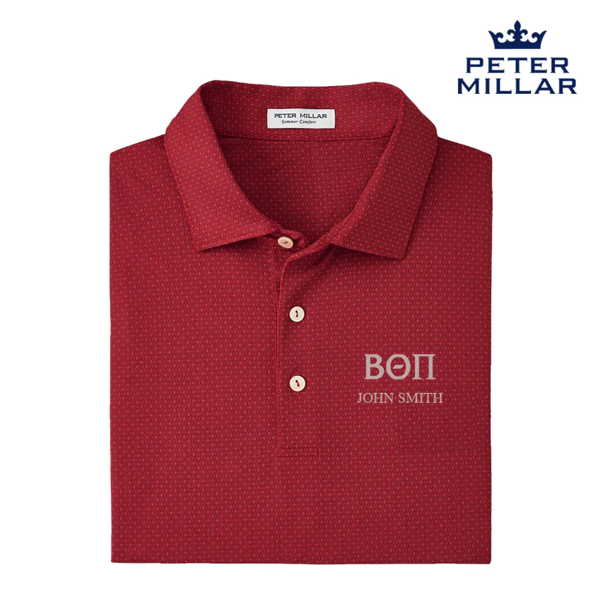 Beta Personalized Peter Millar Tesseract Patterned Polo With Greek Letters