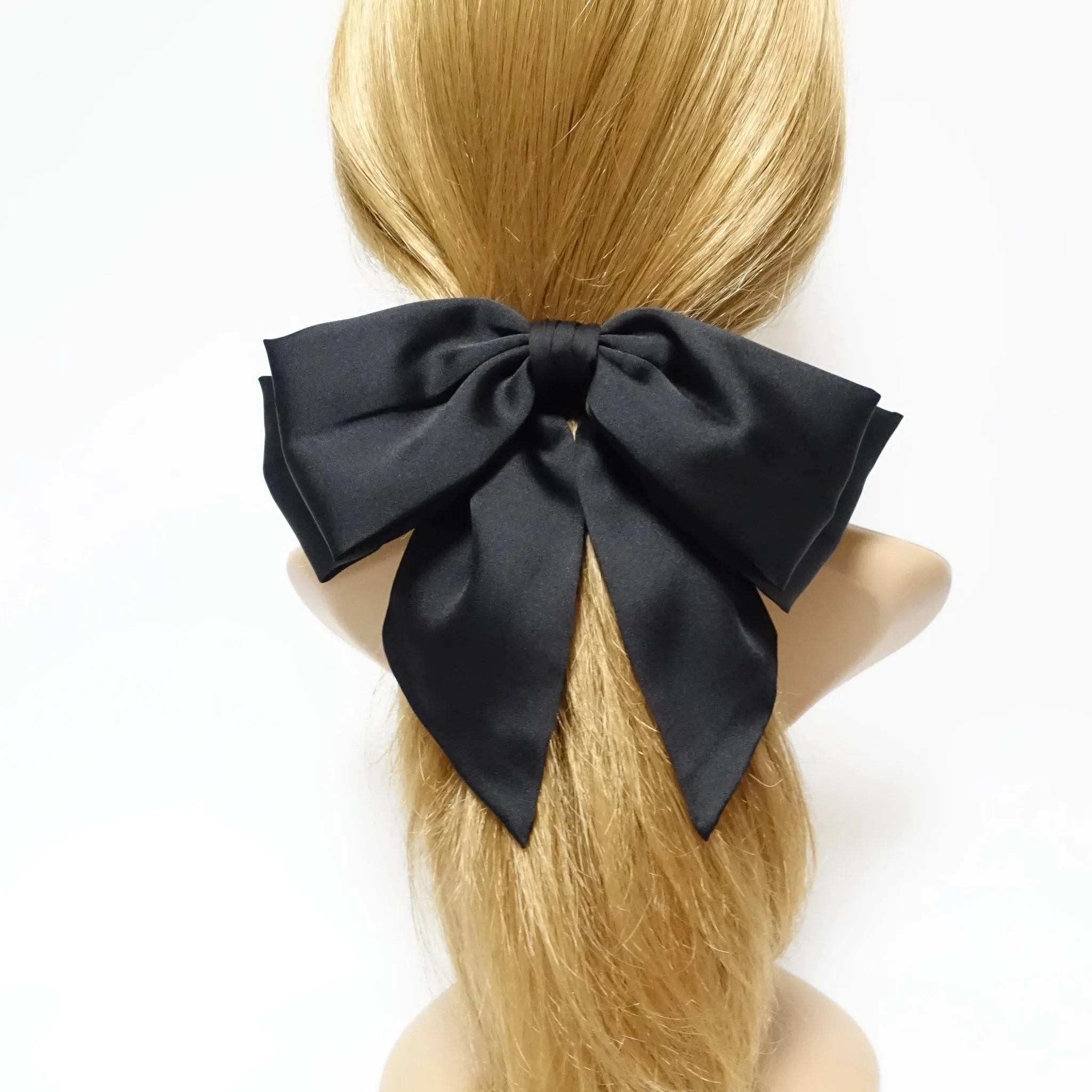 big satin layered bow with tail glossy bow french barrette for women