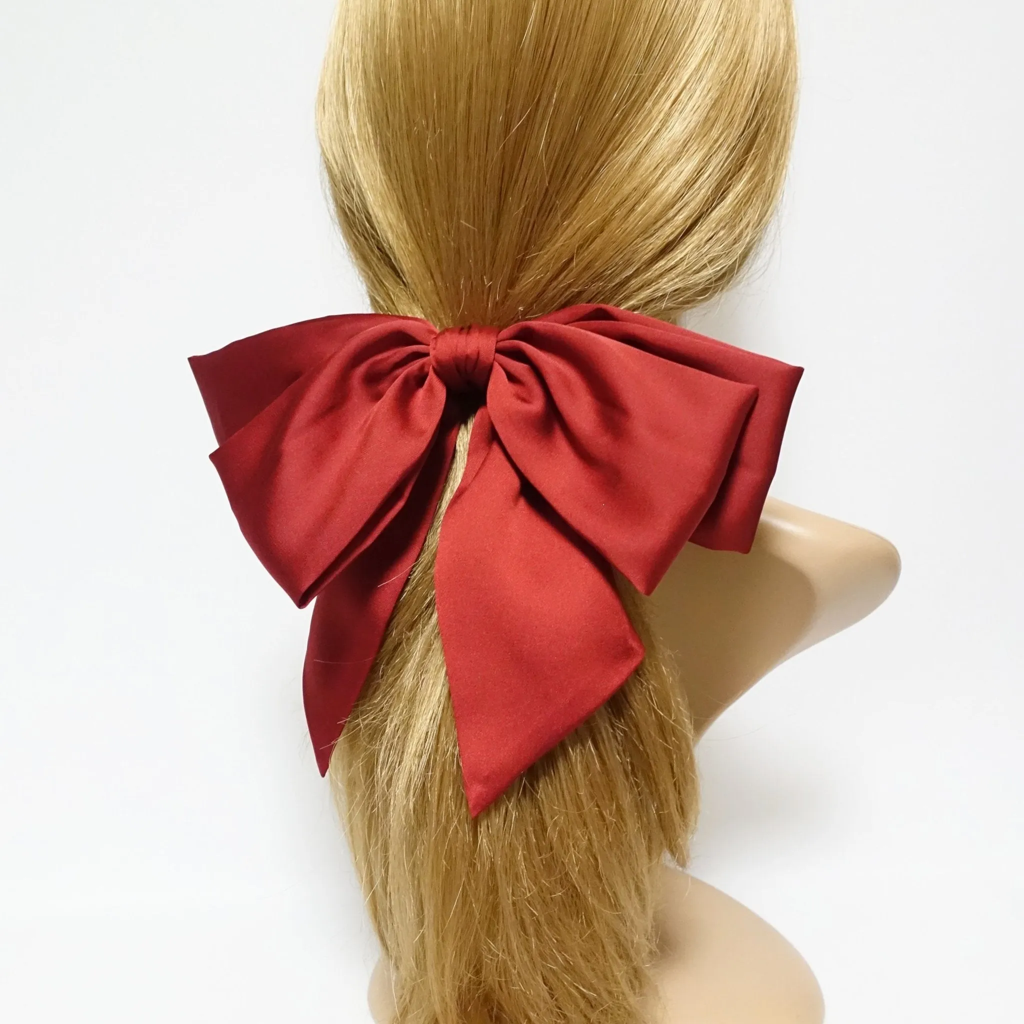 big satin layered bow with tail glossy bow french barrette for women