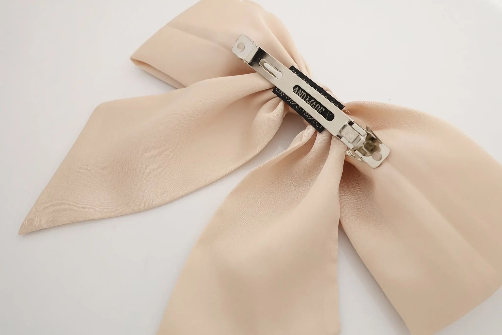 big satin layered bow with tail glossy bow french barrette for women