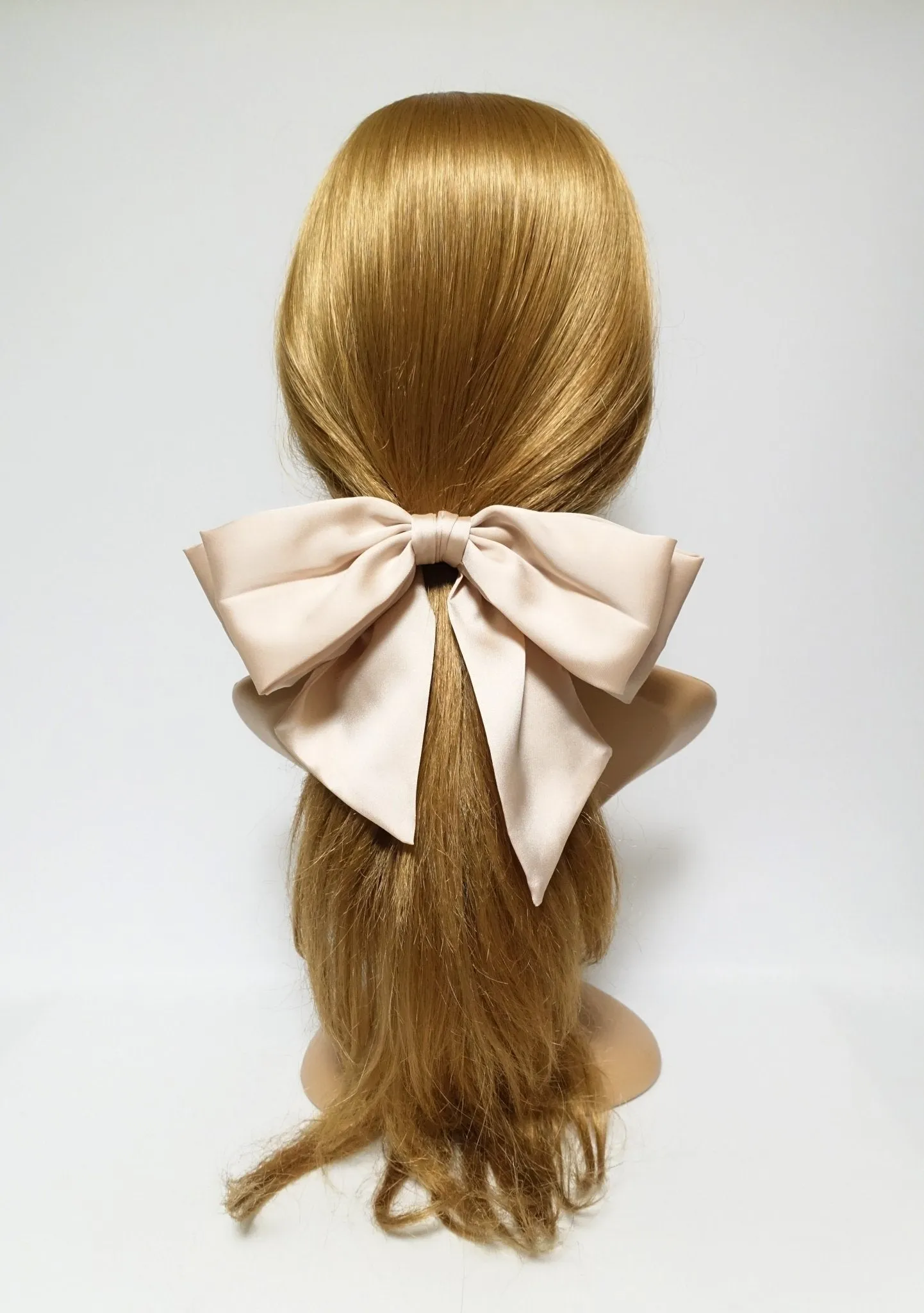 big satin layered bow with tail glossy bow french barrette for women