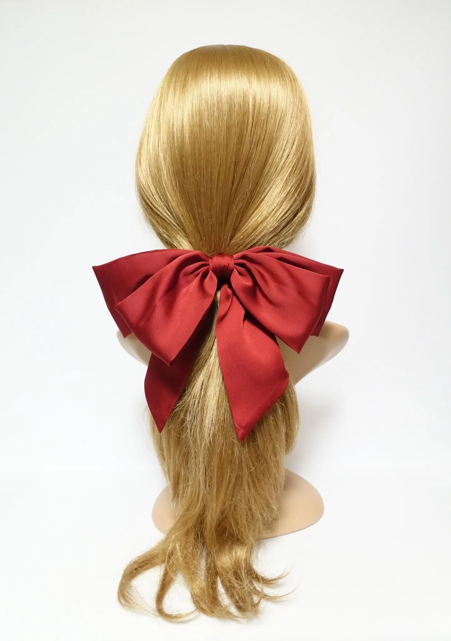 big satin layered bow with tail glossy bow french barrette for women