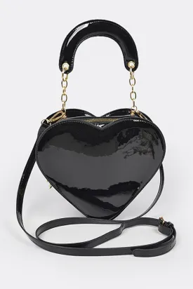 Black Enamal Heart Shape Crossbody Bag