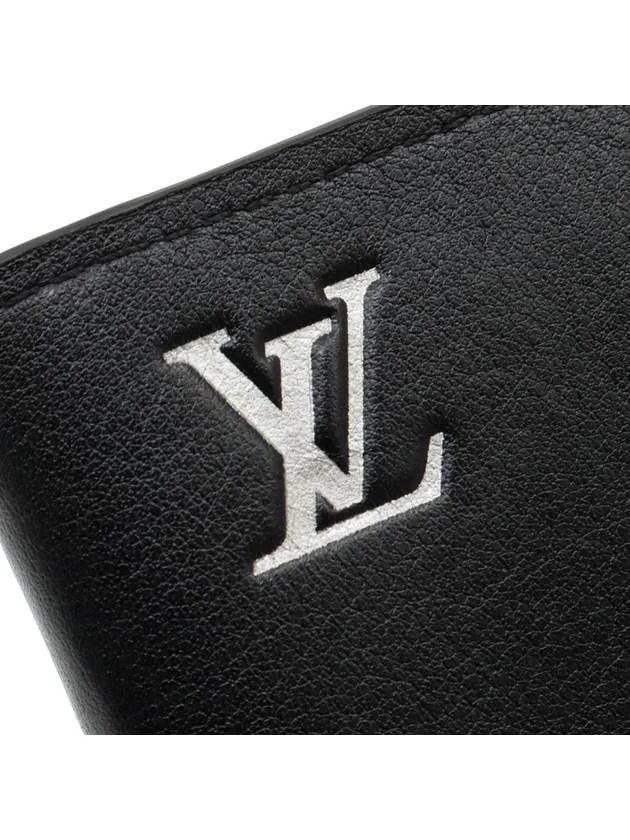 Black Grain Calfskin Silver LV Logo Pocket Organizer Card Holder