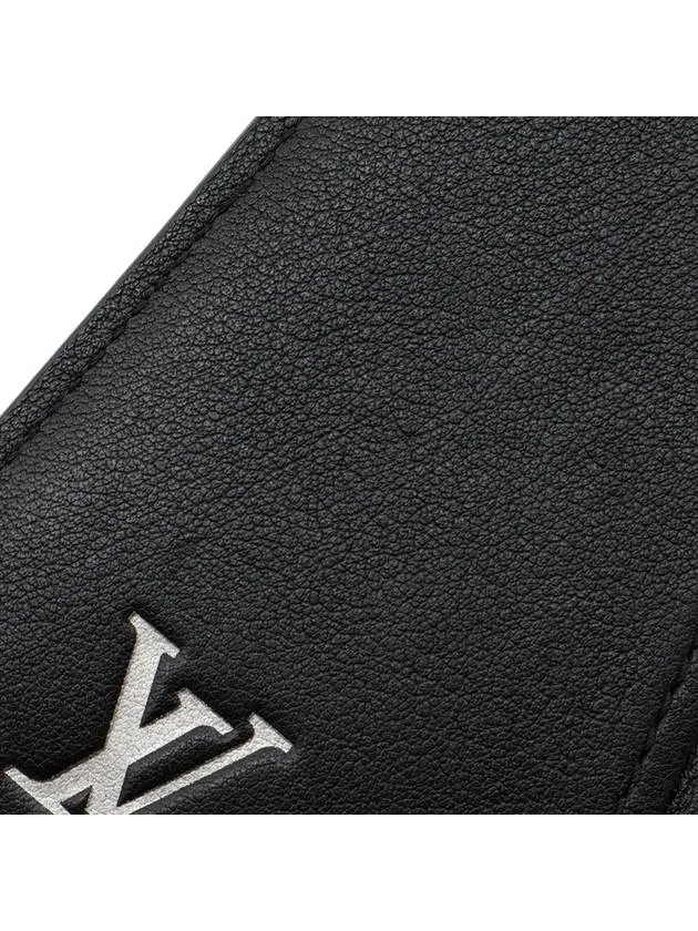 Black Grain Calfskin Silver LV Logo Pocket Organizer Card Holder