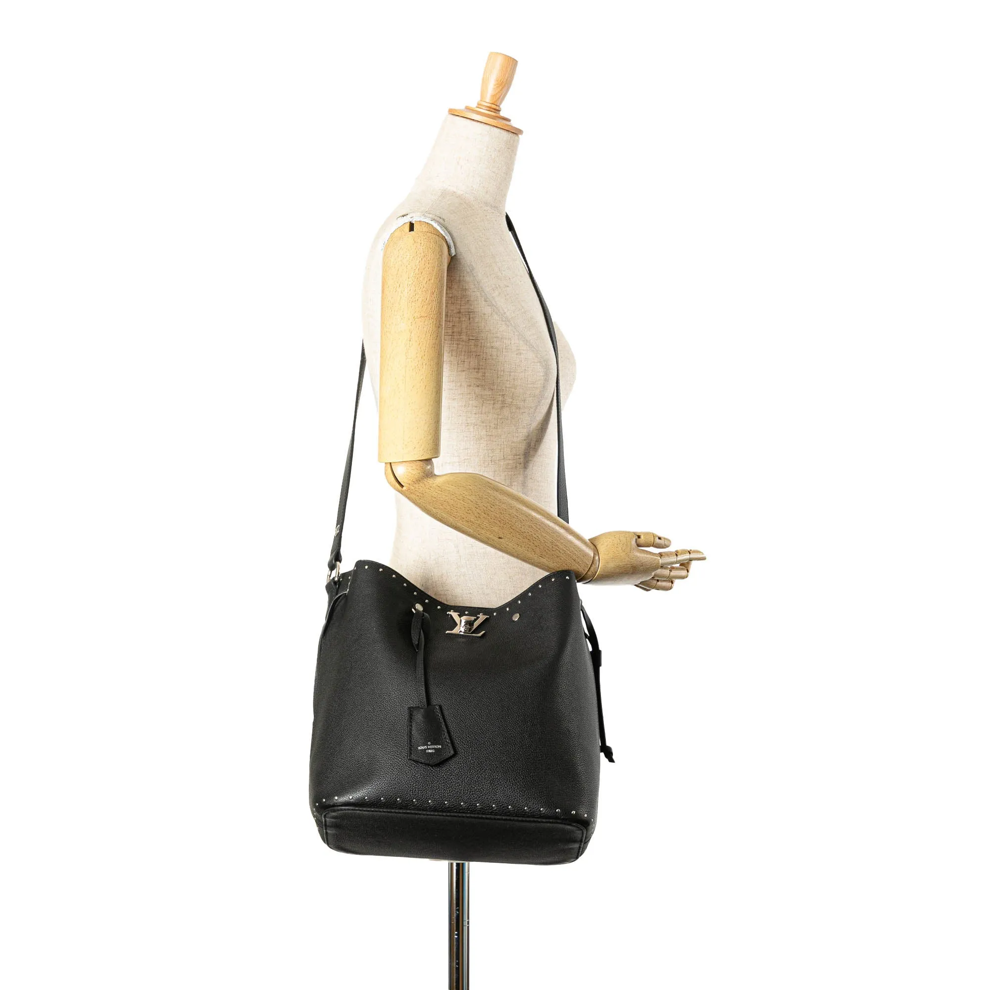 Black Louis Vuitton Studded Lock Me Bucket Bag