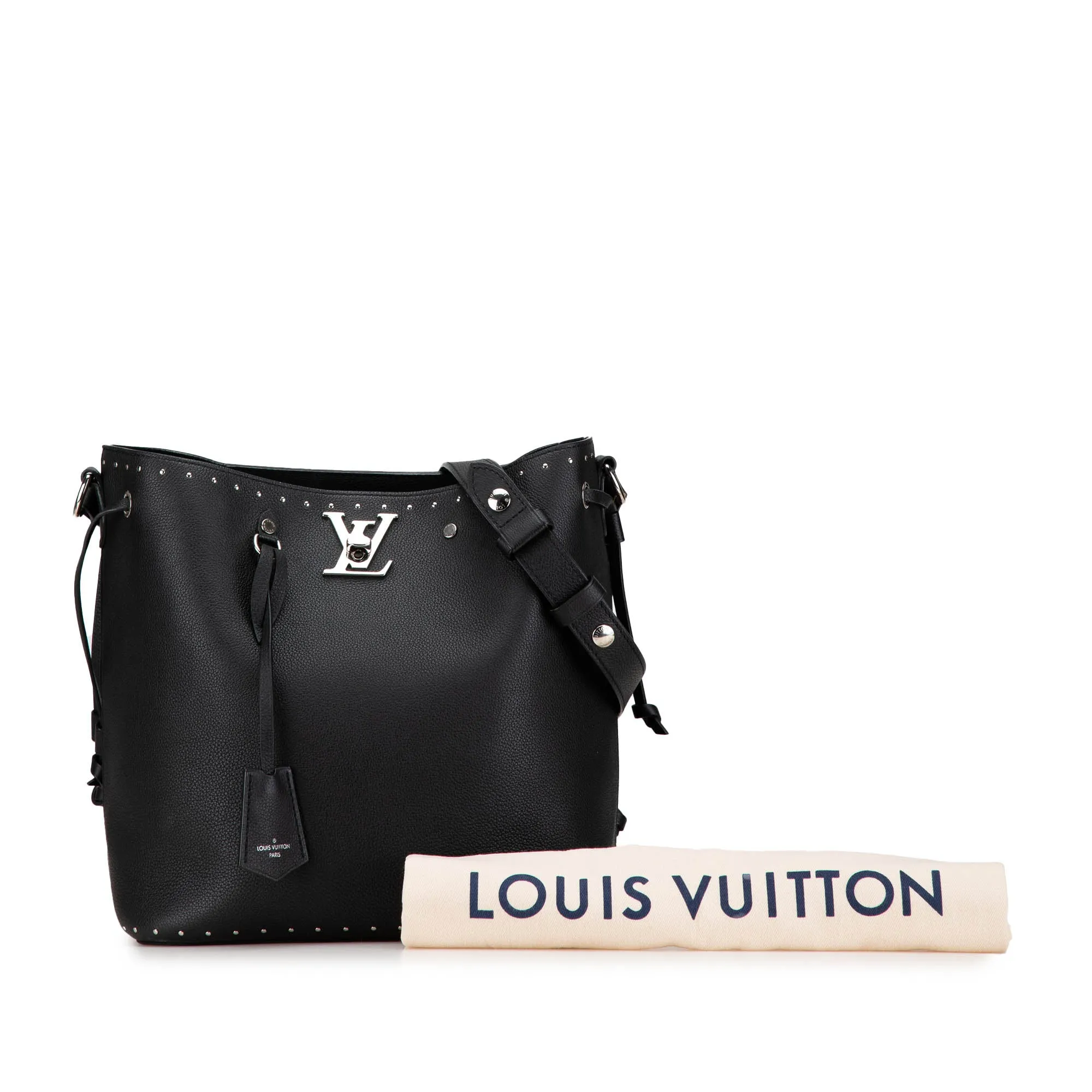 Black Louis Vuitton Studded Lock Me Bucket Bag