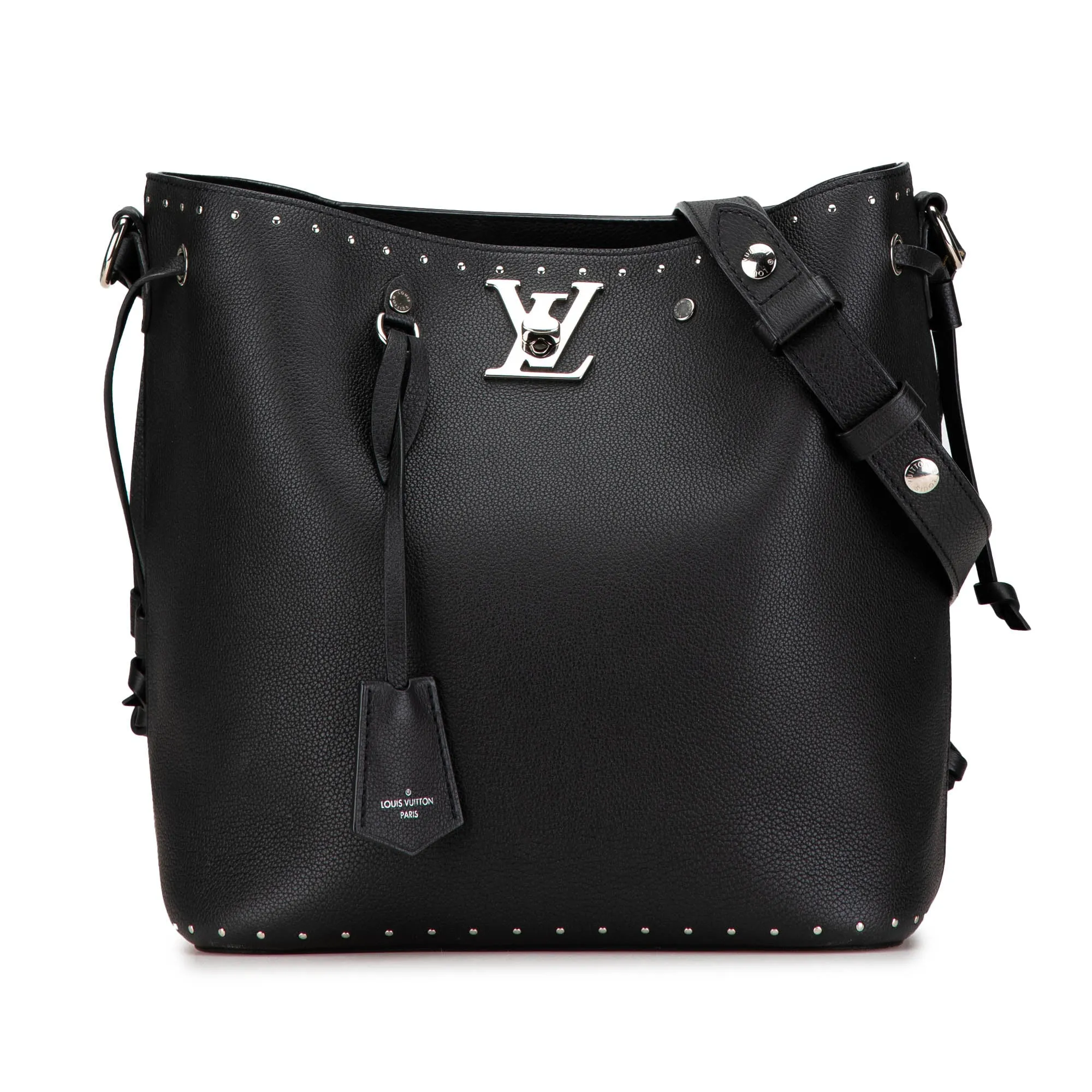 Black Louis Vuitton Studded Lock Me Bucket Bag