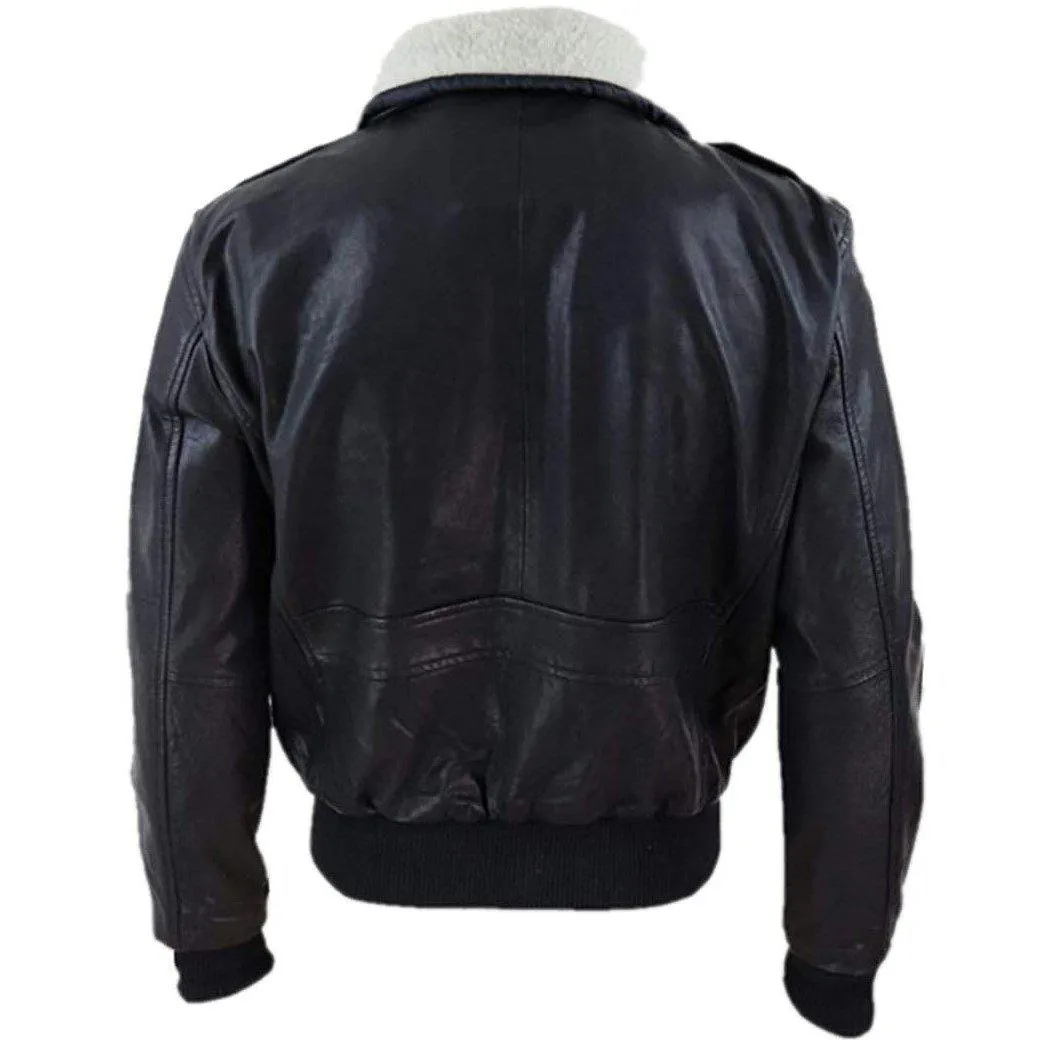 Black Men’s Air Force leather Bomber Jacket with Fur Collar