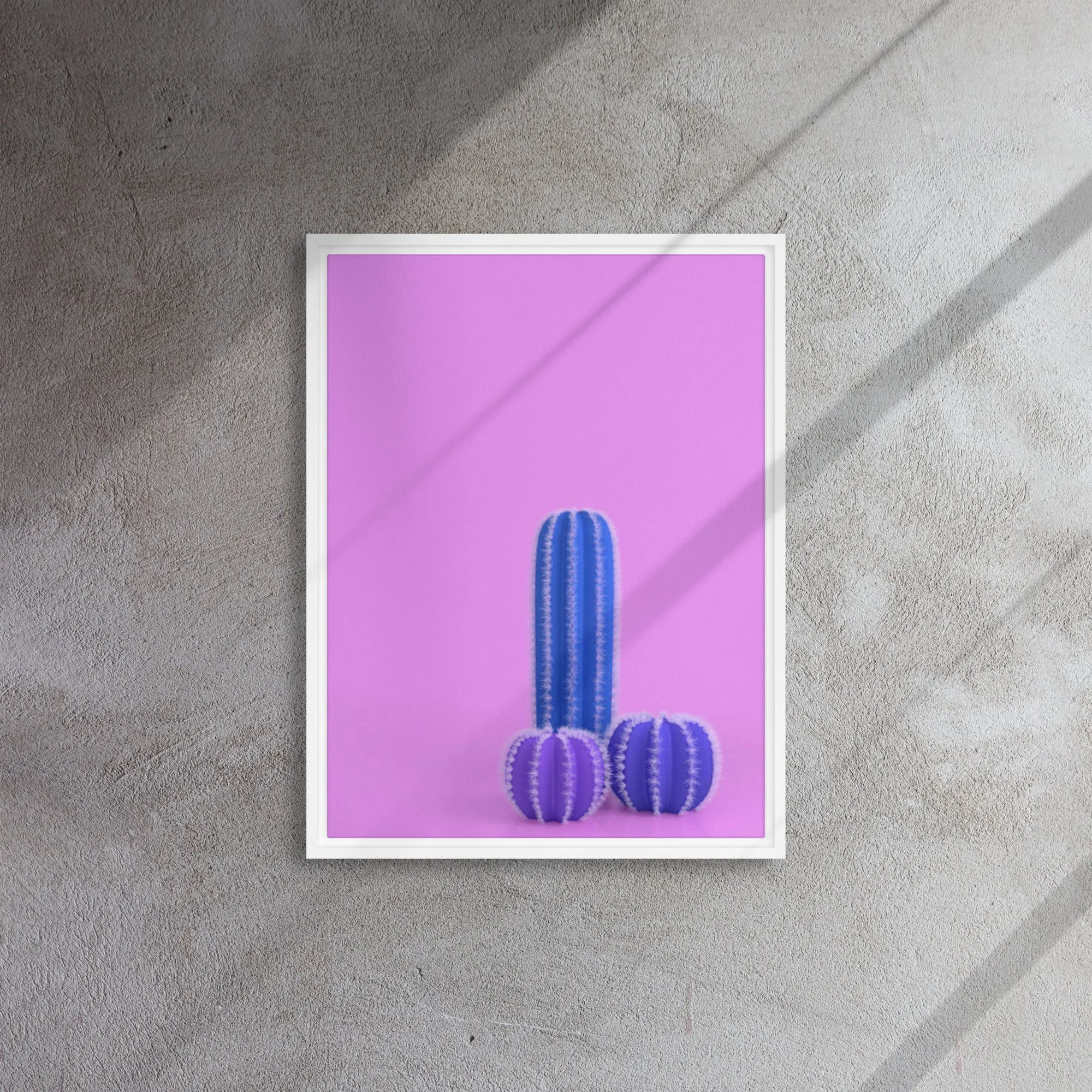 Blue Cactus Framed Canvas Print