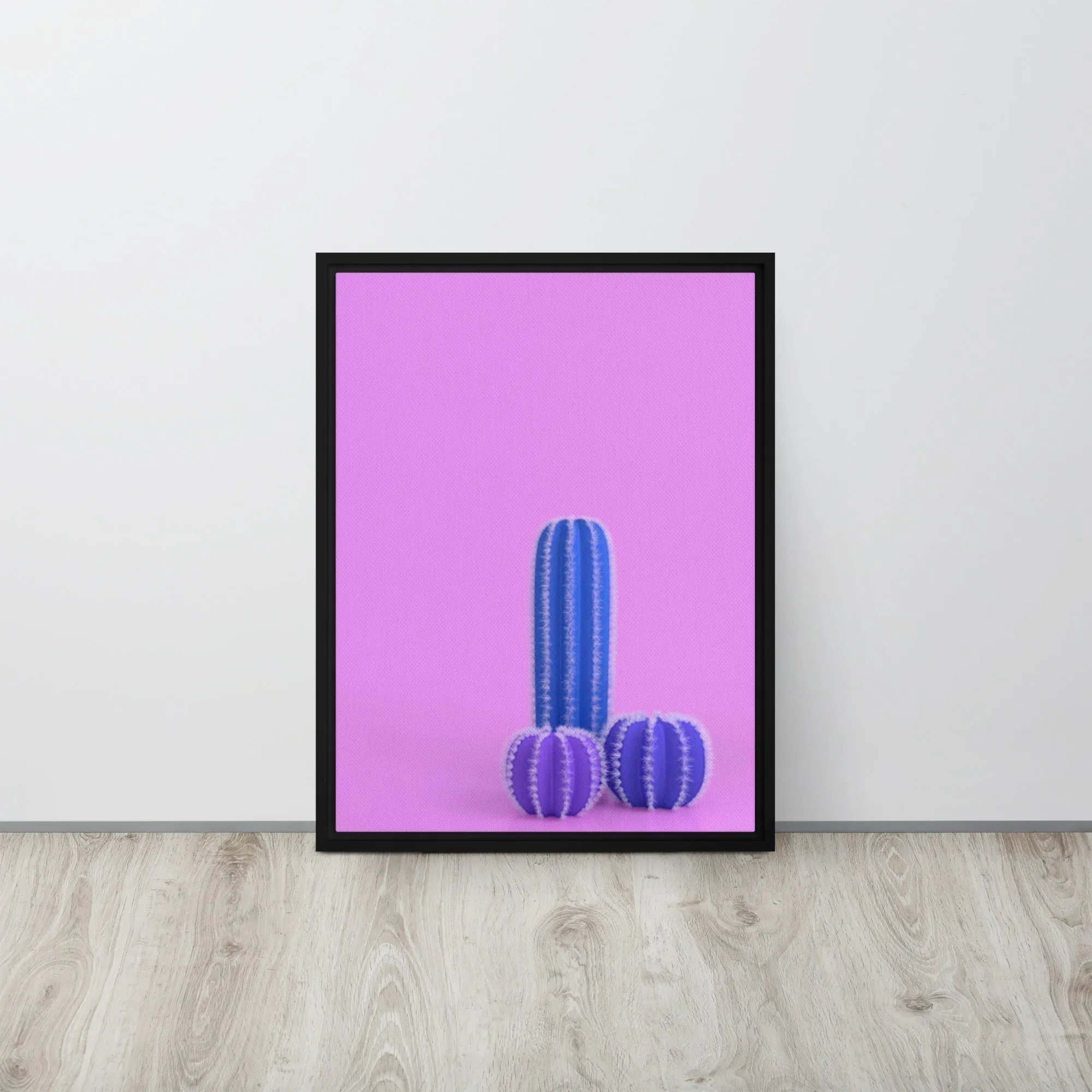 Blue Cactus Framed Canvas Print