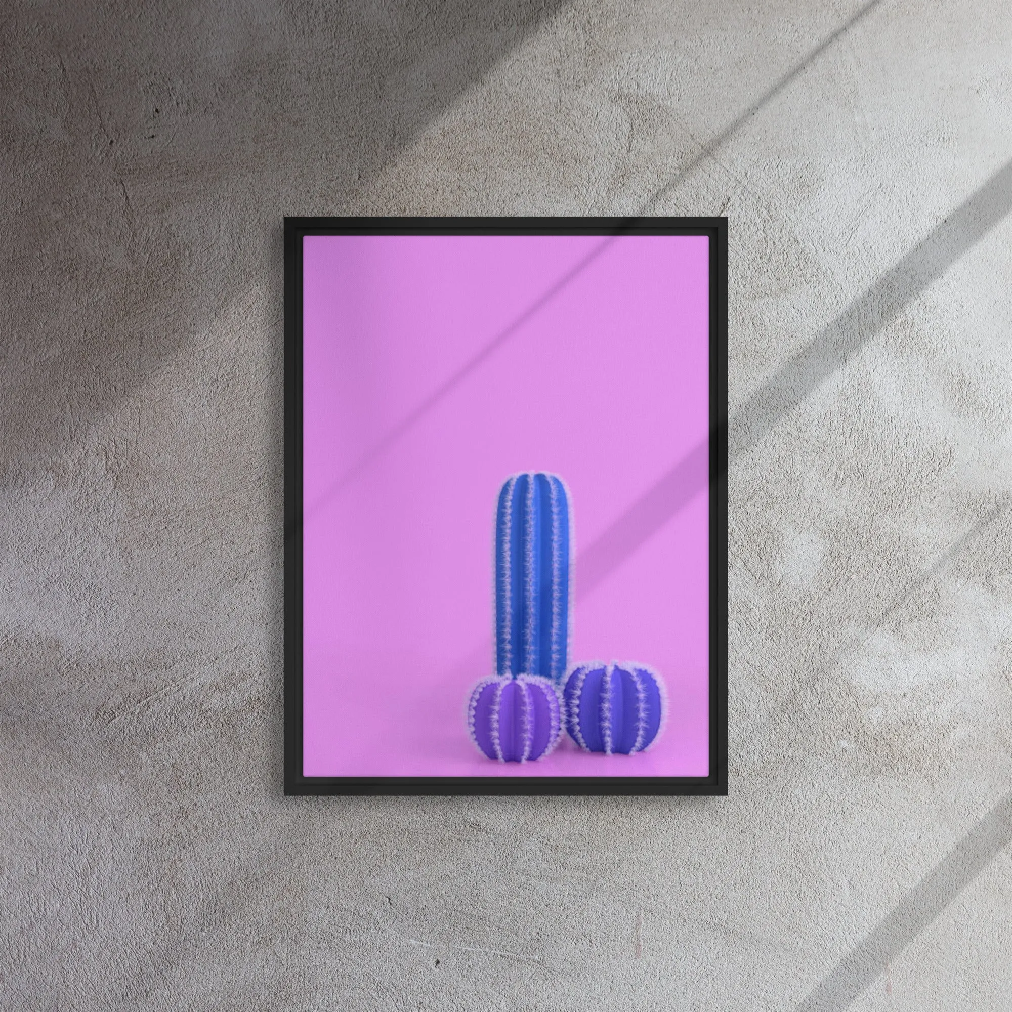 Blue Cactus Framed Canvas Print