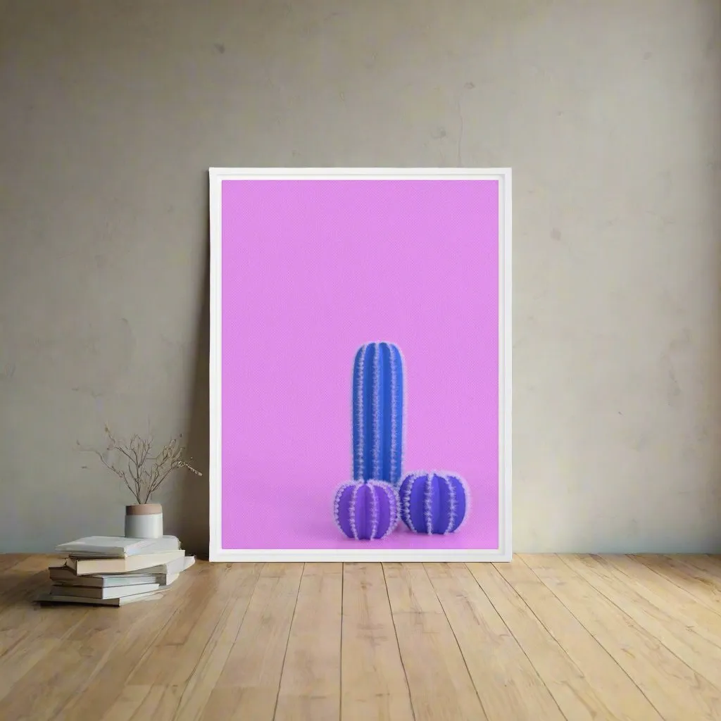 Blue Cactus Framed Canvas Print