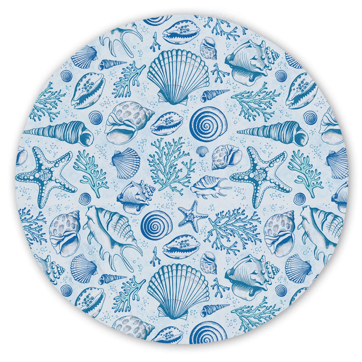 Blue Seashells Round Sand-Free Towel