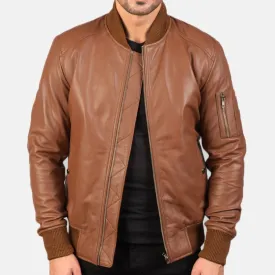 BOMBER-2410 Mush Brown Leather Bomber Jacket