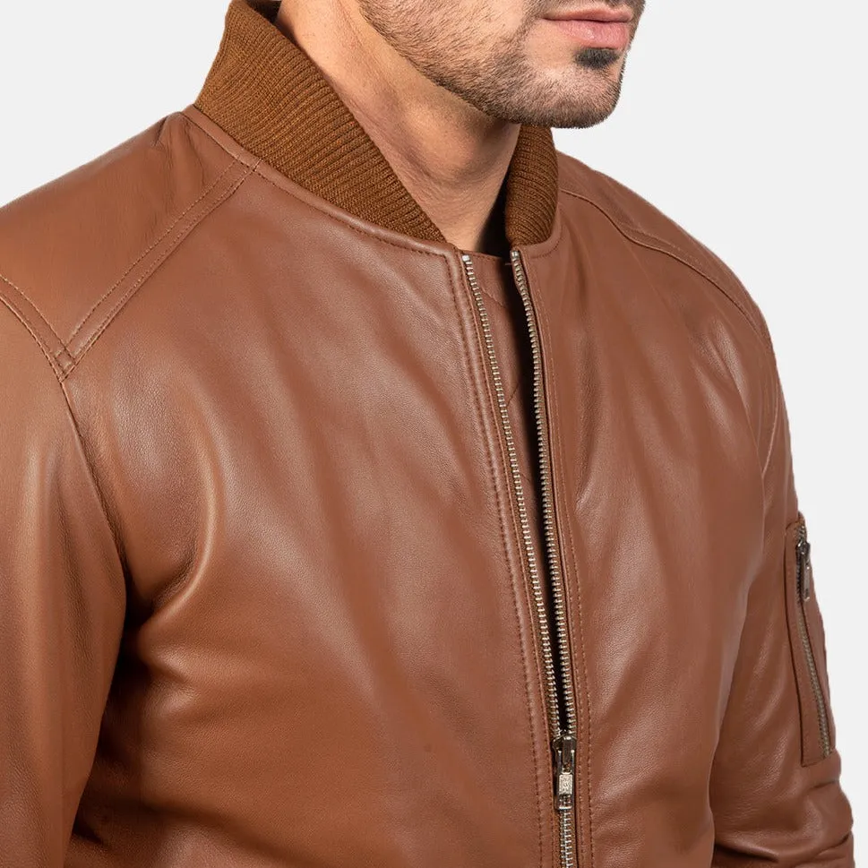 BOMBER-2410 Mush Brown Leather Bomber Jacket