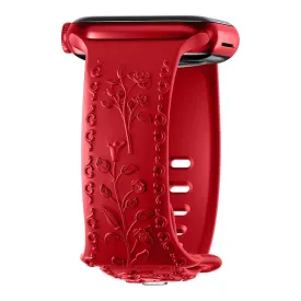 Botanical Bliss Engraved Silicone Strap for Apple Watch - Red