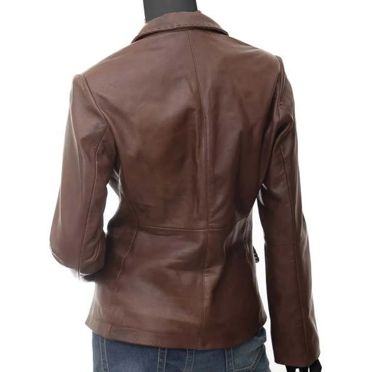 Brown Leather Blazer Jacket for Women