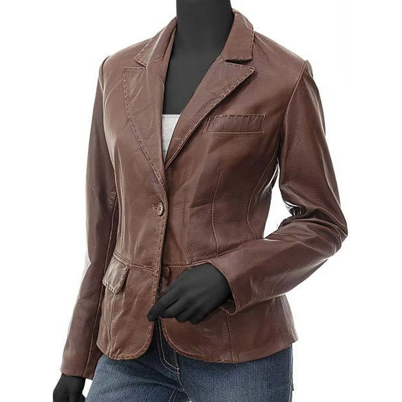 Brown Leather Blazer Jacket for Women