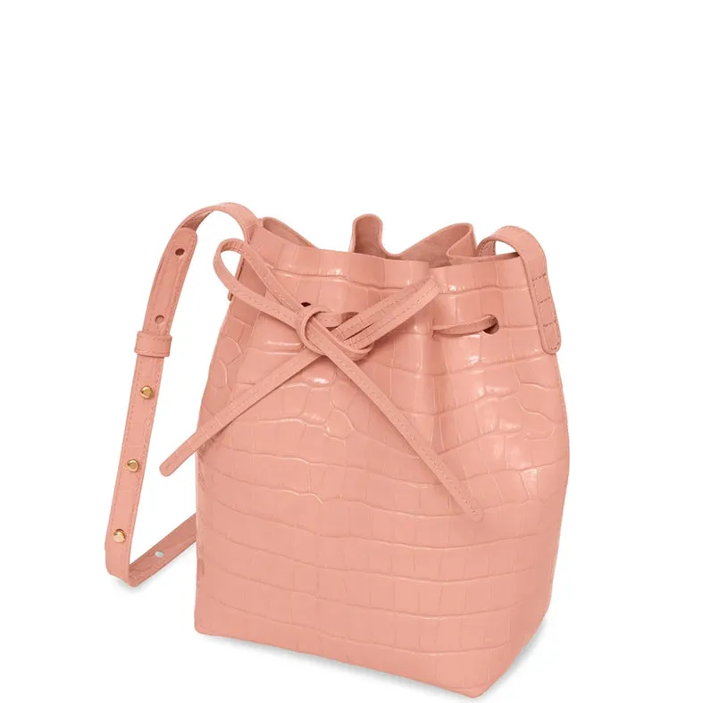 Bucket Bag Mini Croc Embossed, Coral