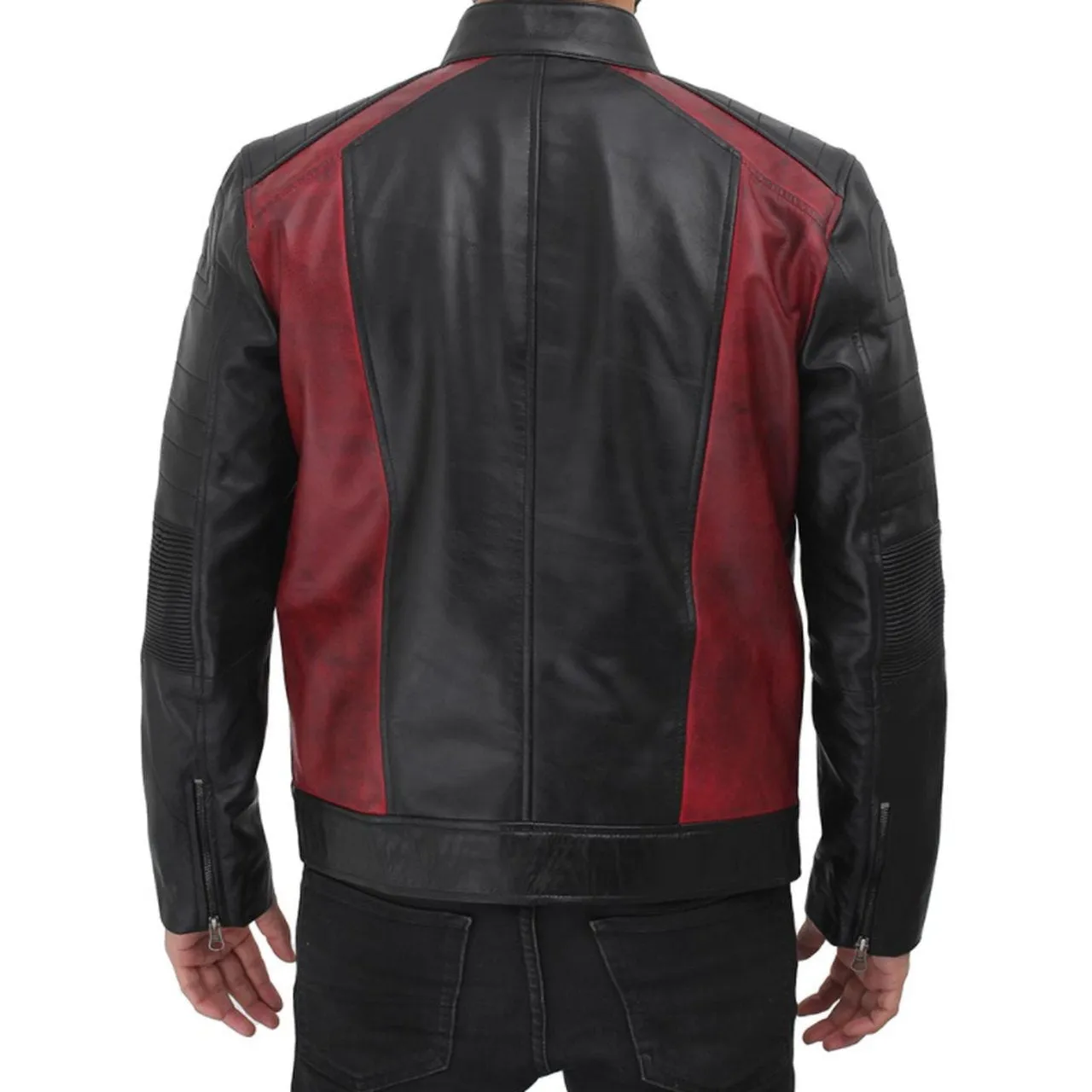 Cafe Racer Zipper Leather Jacket Mens