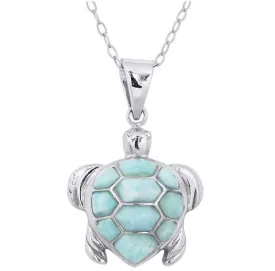 Caribbean Larimar Sea Turtle Pendant Necklace