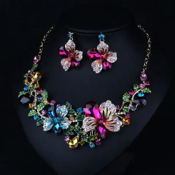 Cheap Faux Crystal Flower Necklace and Earrings