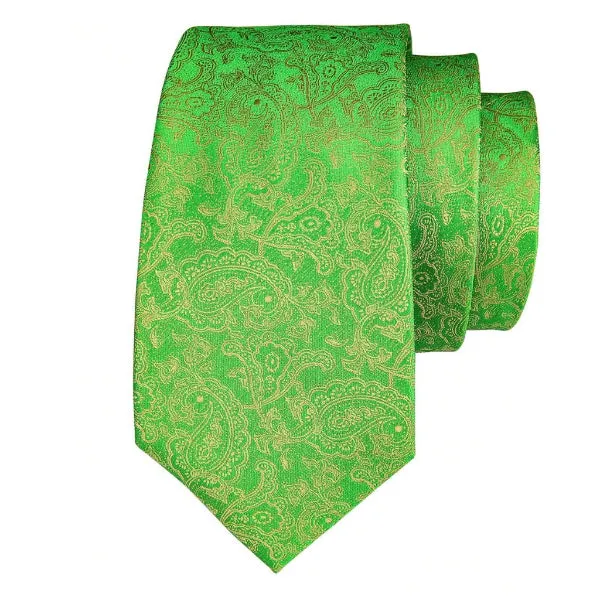 Classy Men Green & Gold Paisley Silk Tie