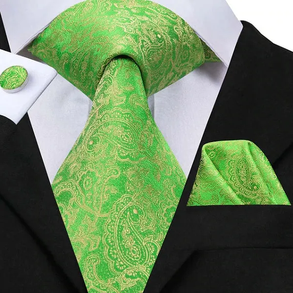 Classy Men Green & Gold Paisley Silk Tie