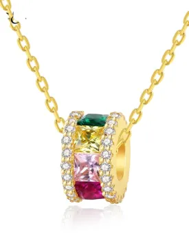 Color My Day Barrel Necklace Diamond CZ 18k Gold Plated .925 Sterling Silver