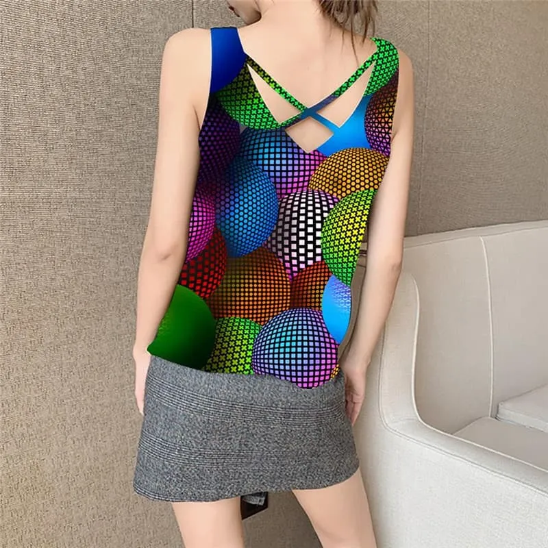 Colorful Tank Top Women Psychedelic Funny Top Harajuku Vest Print