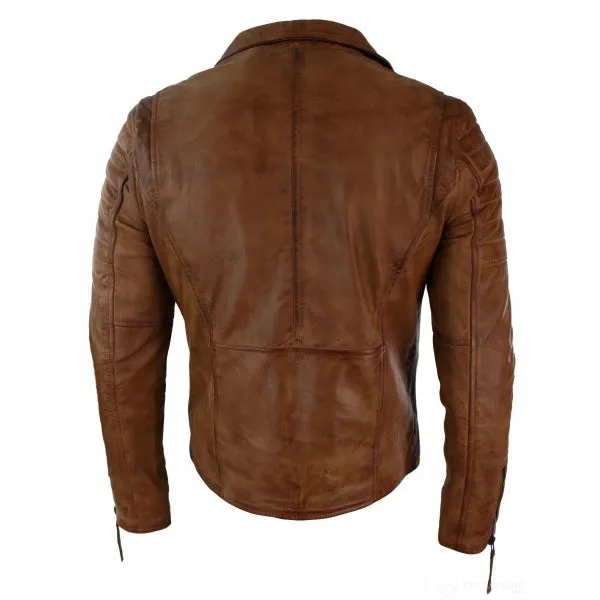 Cross Zip Real Leather Men's Slim Fit Brando Jacket