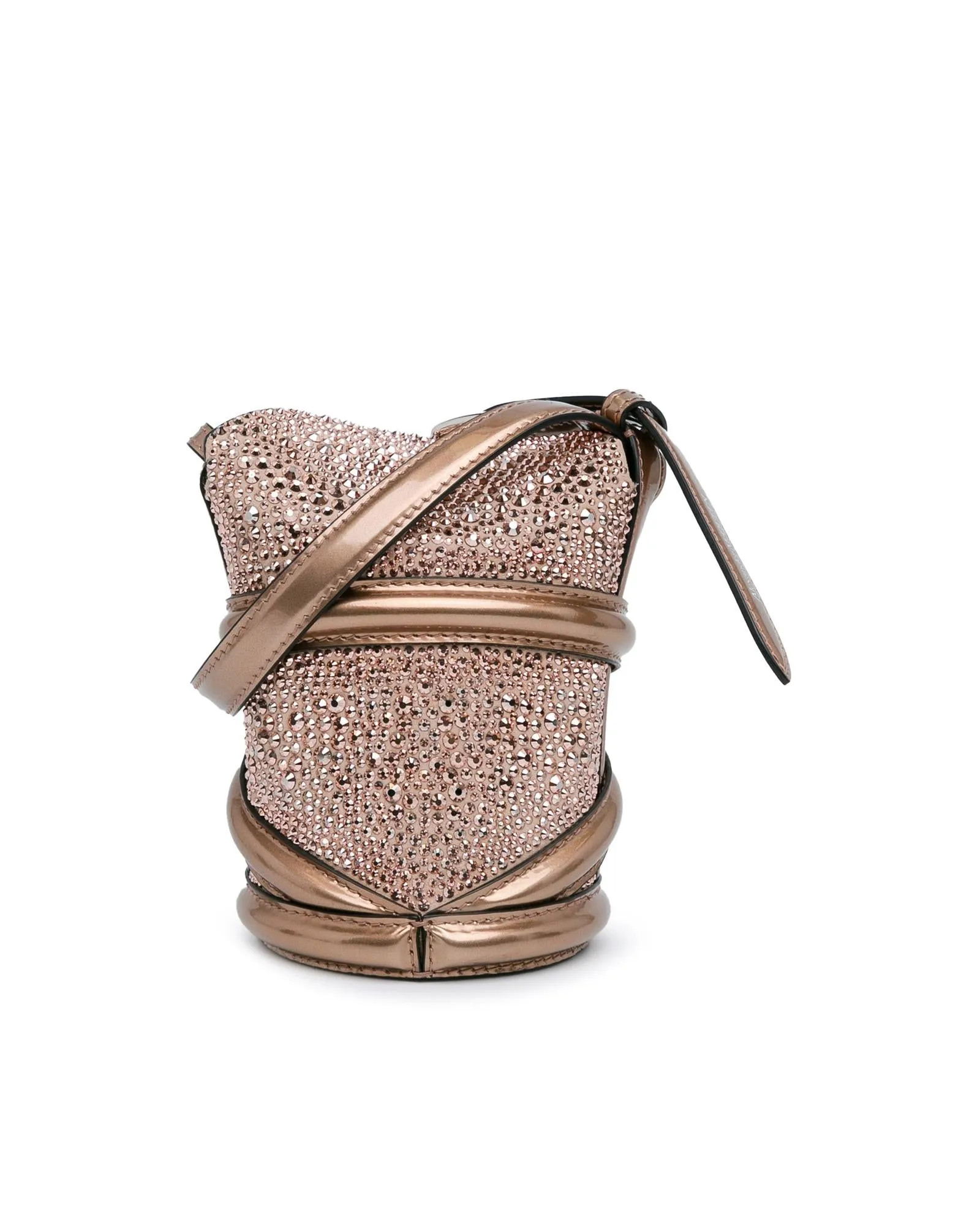 Crystal Embellished Calfskin Bucket Bag with Magnetic Closure