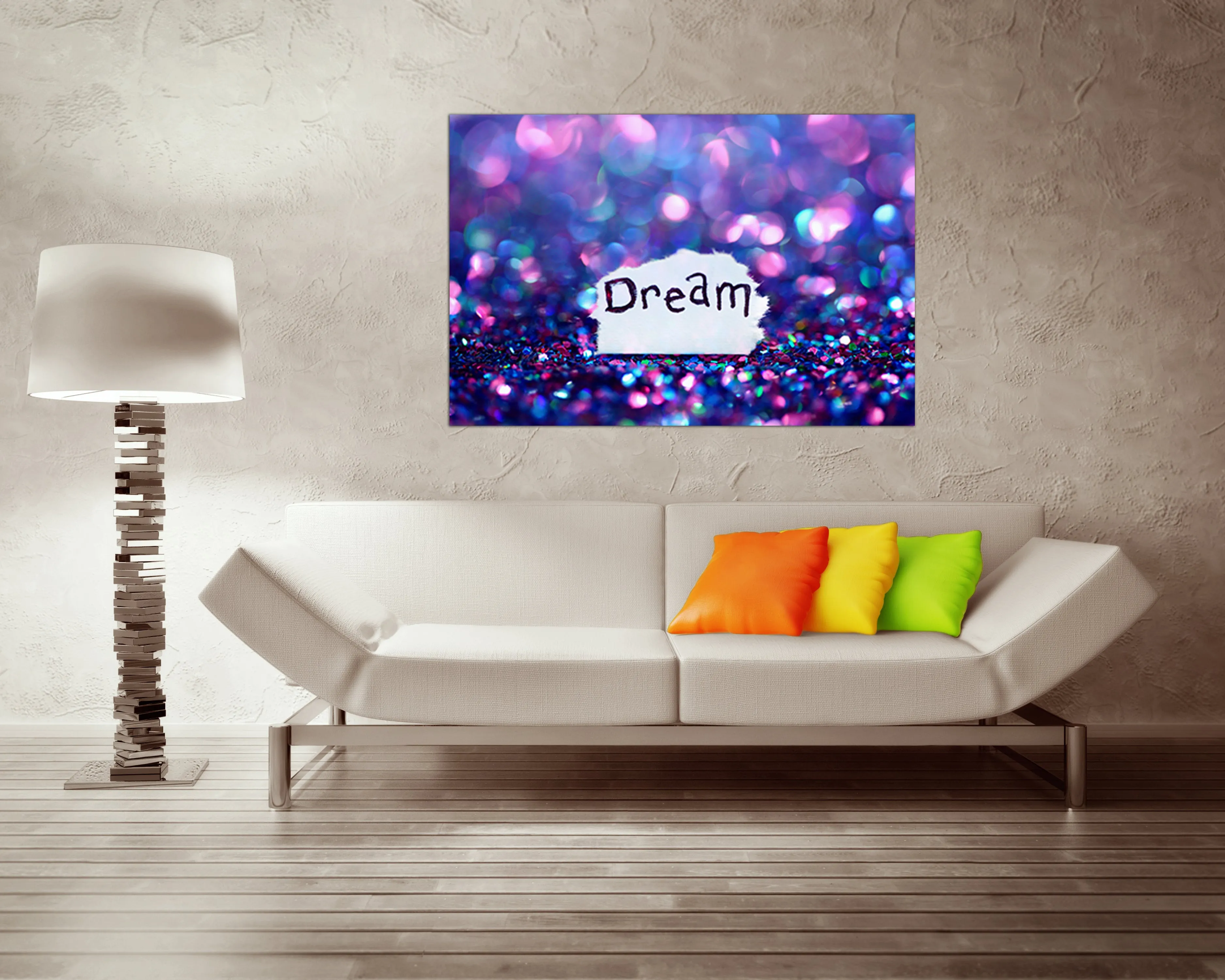 Dream glitter print on canvas  art Dream wall décor Bokeh pink Purple abstract Girl's dream gift