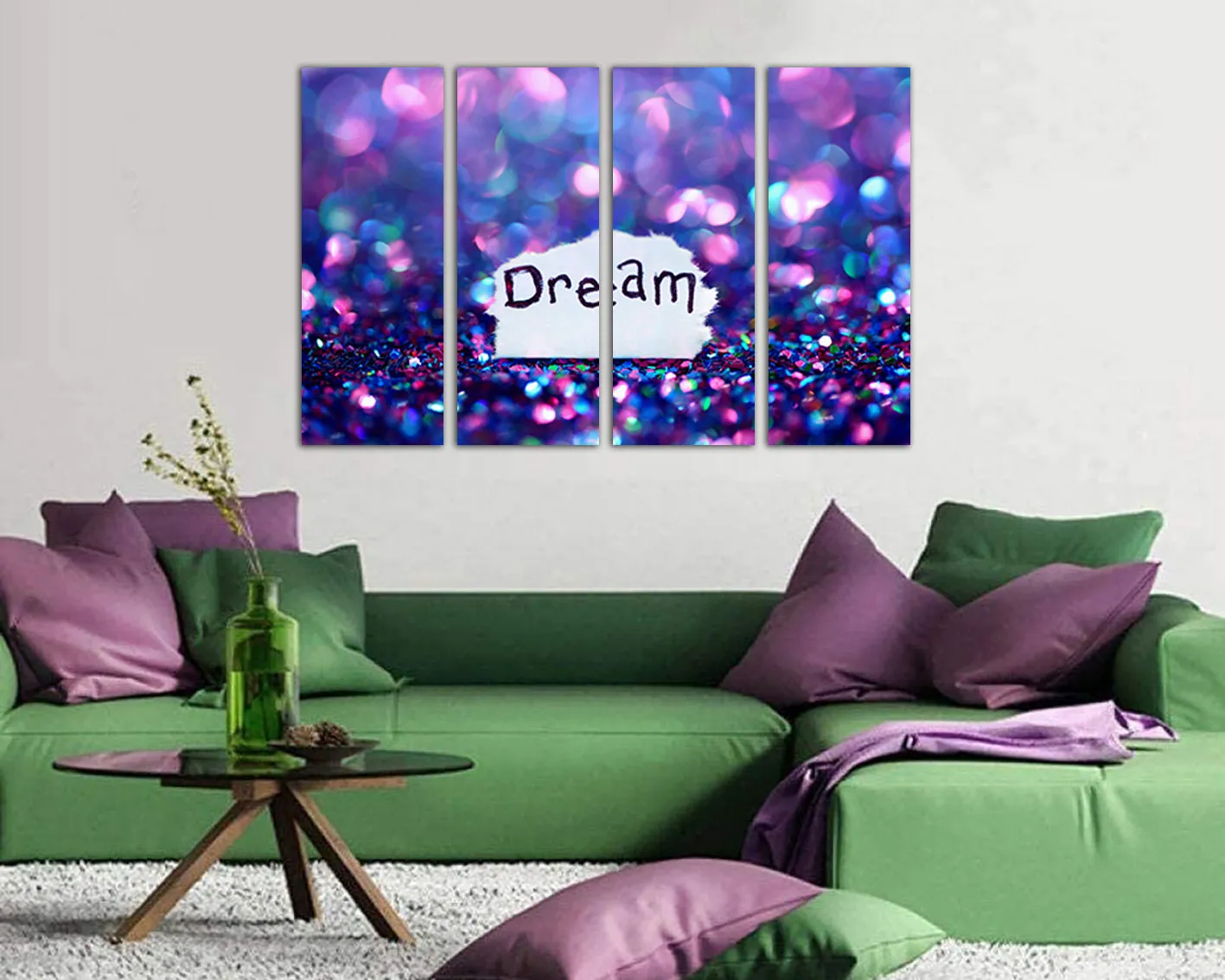 Dream glitter print on canvas  art Dream wall décor Bokeh pink Purple abstract Girl's dream gift