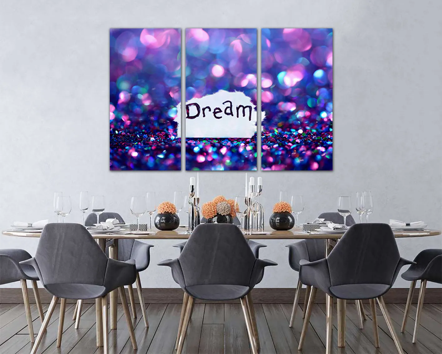 Dream glitter print on canvas  art Dream wall décor Bokeh pink Purple abstract Girl's dream gift