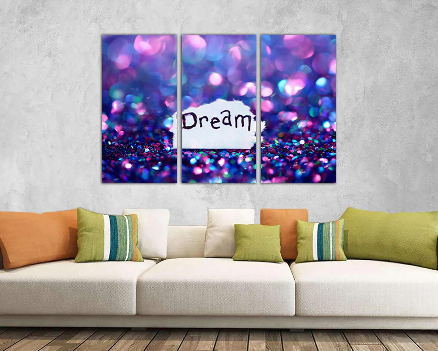 Dream glitter print on canvas  art Dream wall décor Bokeh pink Purple abstract Girl's dream gift