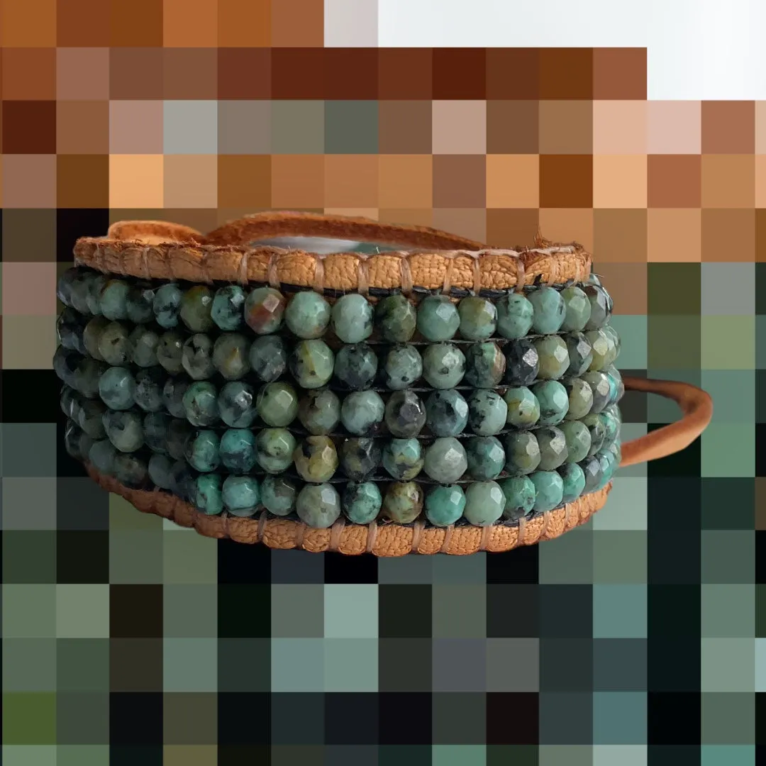 Earth's African Turquoise Beaded Cuff Leather Bracelet