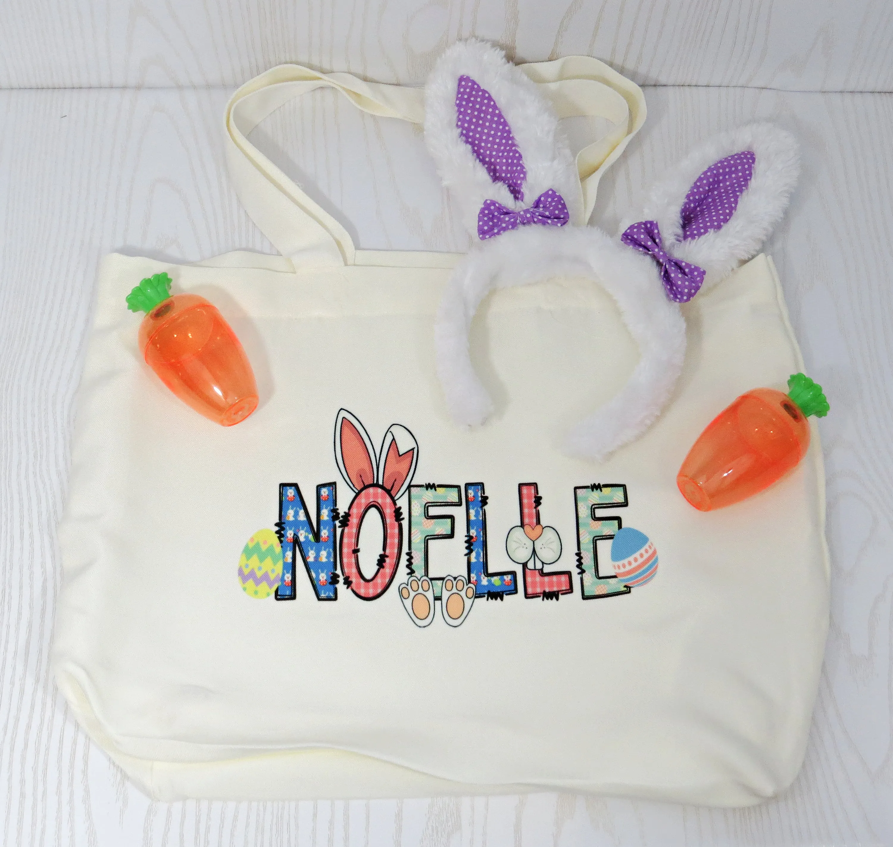 Easter Candy Tote for Candy - Personalized Easter Egg Hunting Bag with Handles - Reusable Custom Basket